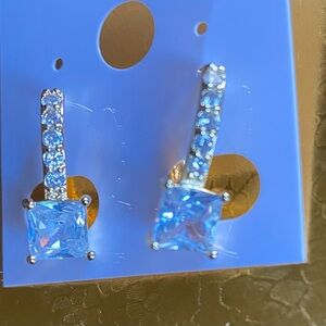 Blue Square-Cut Crystal Drop Earrings - Women Jewelry